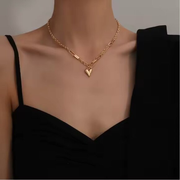 Jewelry - Woman 18K Gold Plated Stainless Steel heart Charm Chain Necklace 18.5'